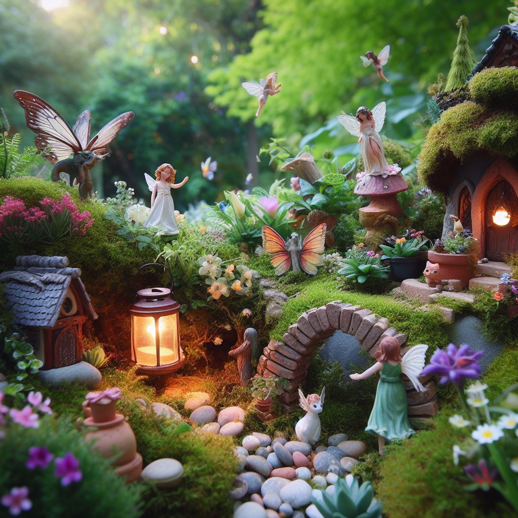 Crafting an enchanting miniature world with tiny cottages and lush greenery: Creating a Fairy Garden